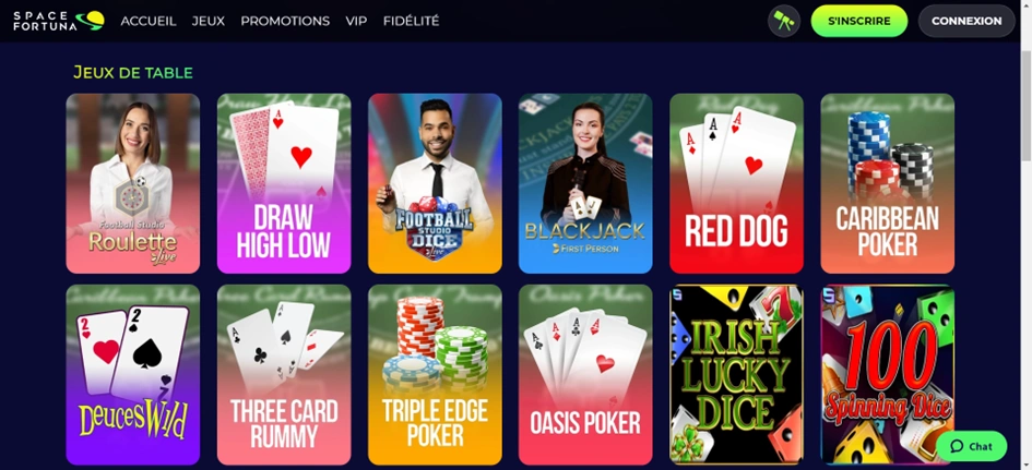 Interface du casino en direct Space Fortuna